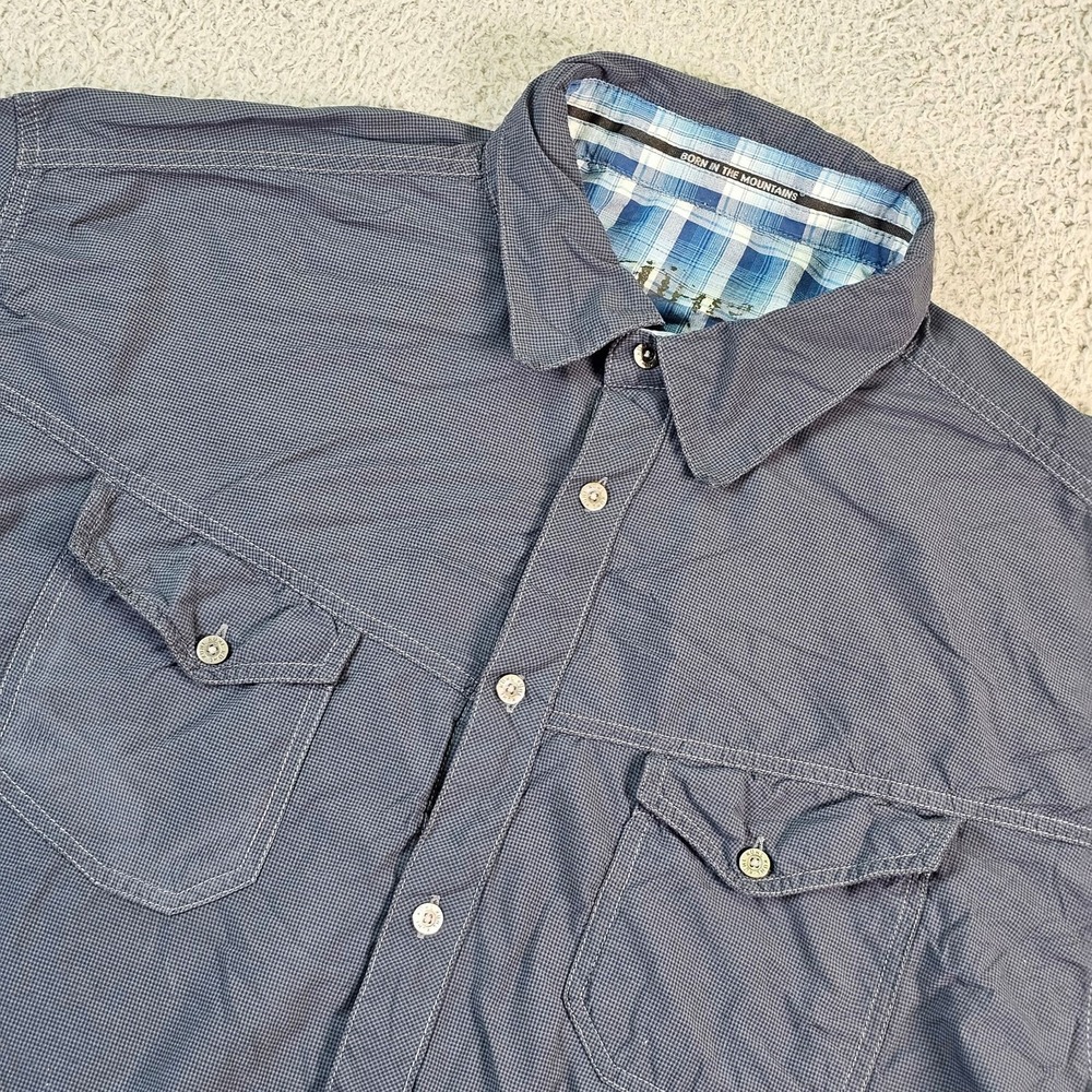 Kuhl Shirt Mens 2XL Gray Check Short Sleeve Snap Button Up Outdoor Hiking Nylon